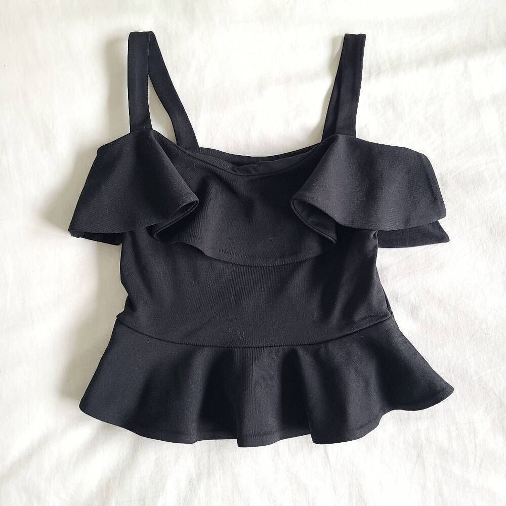 Susana Monaco Peplum Cropped Tank Top Womens XS Black‎ Sleeveless Summer Beach
